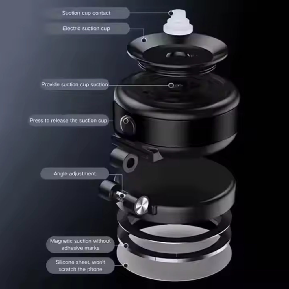 Suction Cup Car Mount, Electric Vacuum Magnetic Holder, Foldable Smart Double-Sided Magnetic Phone Holder