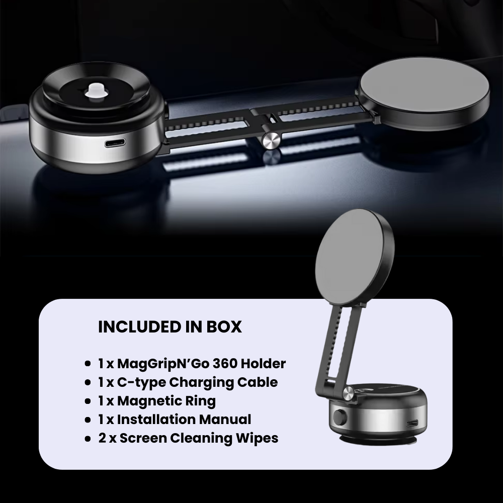Suction Cup Car Mount, Electric Vacuum Magnetic Holder, Foldable Smart Double-Sided Magnetic Phone Holder