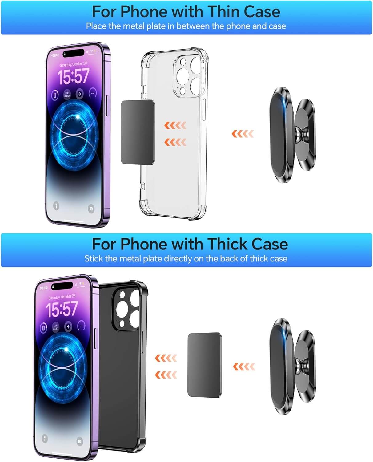 【2-Pack】 Magnetic Phone Holder for Car Dash【Strong Magnet】 Magnetic Car Phone Holder Mount 【4 Plate】 Phone Holders for Your Car Phone Mount for Car Dashboard Cell Phone Car Mount for iPhone Samsung