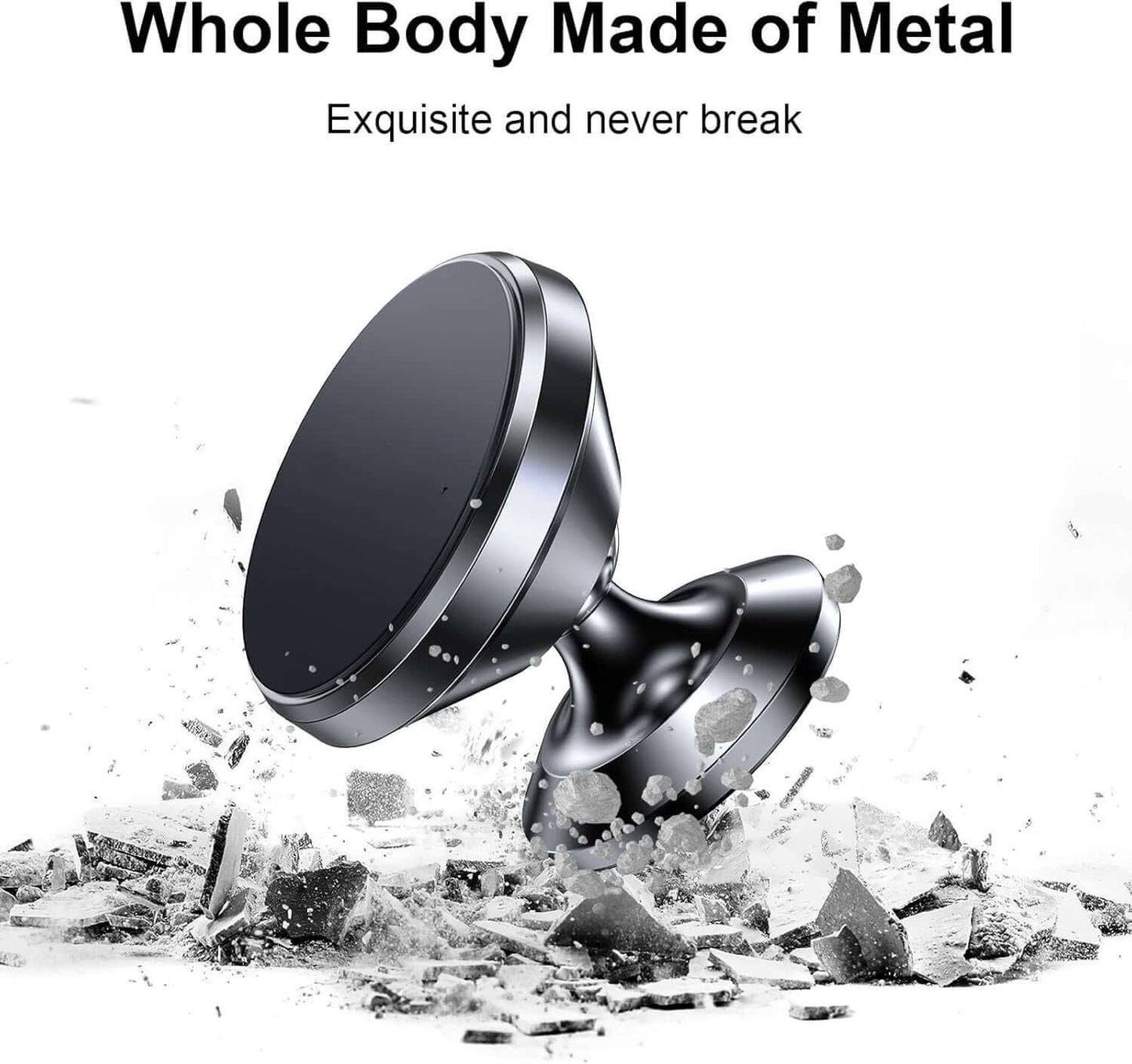 Universal Magnetic Car Phone Holder - Dash Mount with Strong Magnet & 4 Plates for All Cell Phones