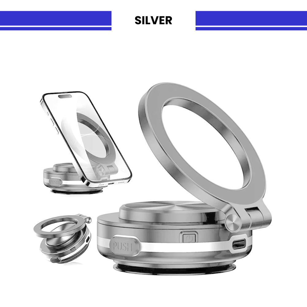 Vacuum Magnetic Car Phone Mount, 360° Rotatable & Stable, Strong Suction for Car & All Smooth Surfaces, Compatible with All Phone Types