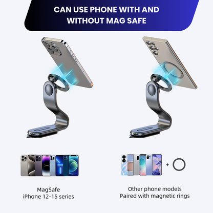 Flexible Bendable Aluminum Alloy Magnetic Phone Holder for Car - Phone Mount for Car with 2 Bases, 2 Metal Rings