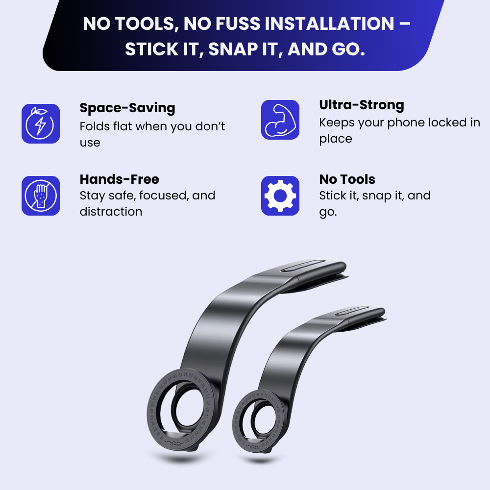 Flexible Bendable Aluminum Alloy Magnetic Phone Holder for Car - Phone Mount for Car with 2 Bases, 2 Metal Rings