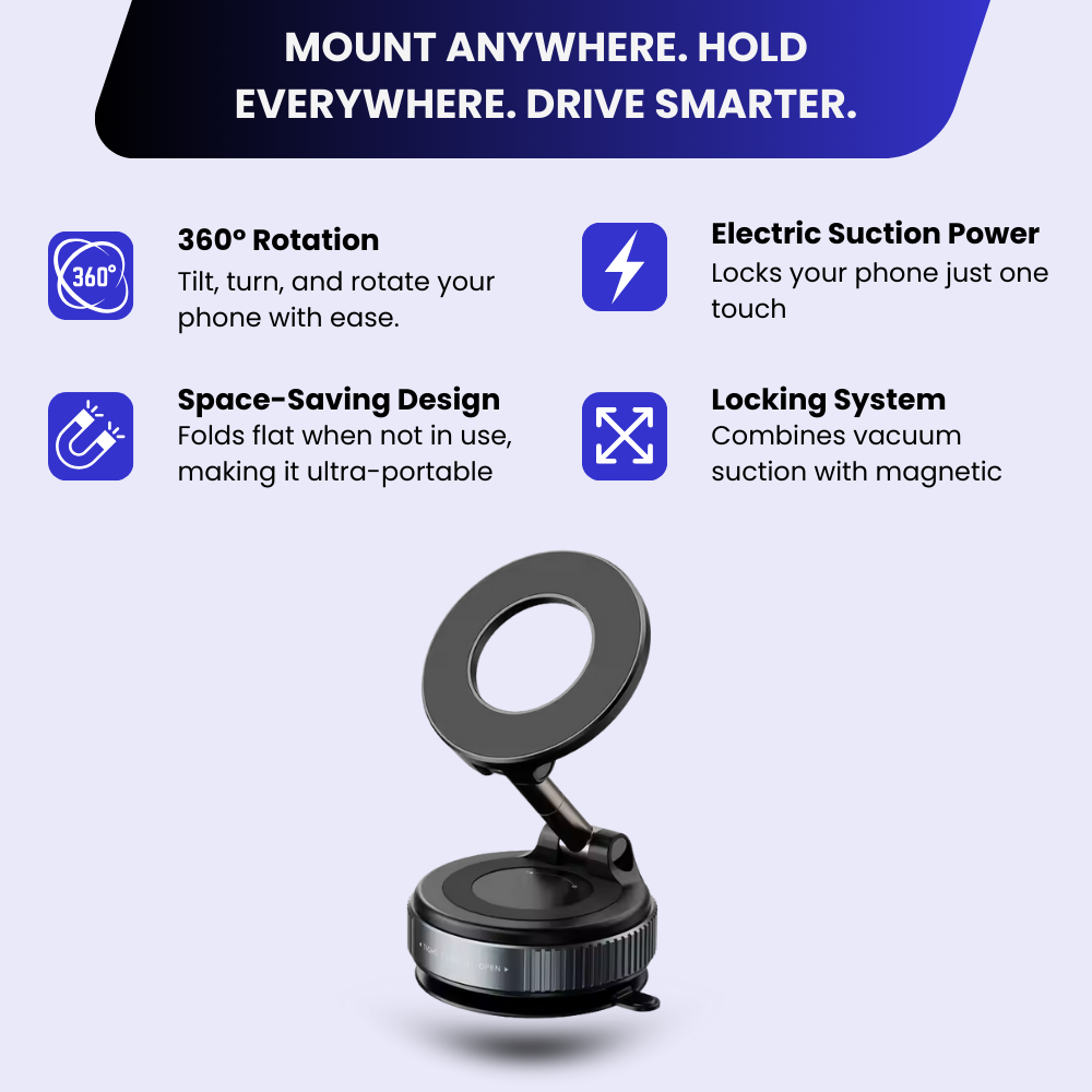 Magnetic Car Phone Holder for Magsafe – 98LBS Ultra Suction, 360° Adjustable Mount for iPhone 16/15/14/13/12 Pro Max & Plus