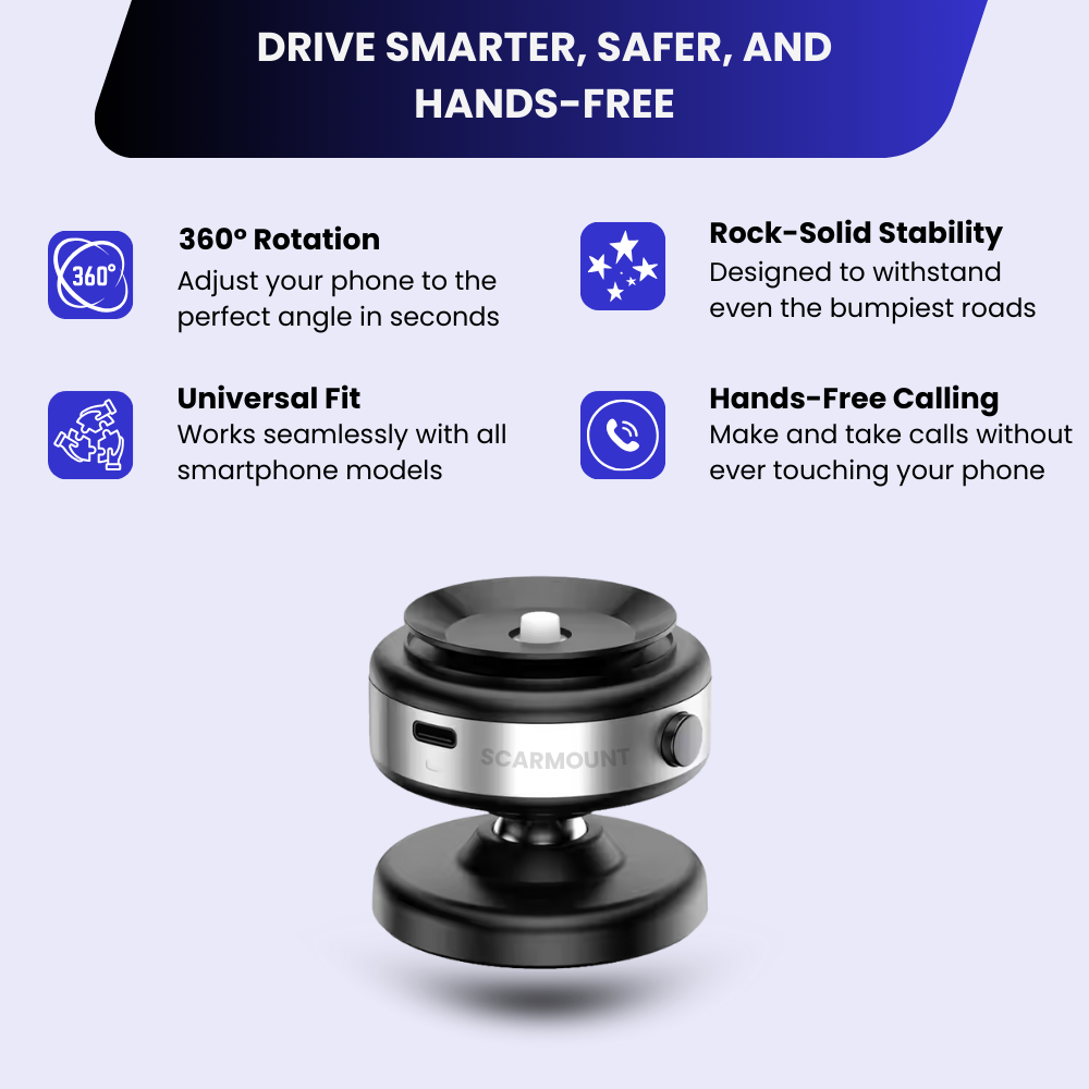 SCarMount 360 Safety Mount featuring nixive maggrip pro 360 technology for a secure phone grip while driving