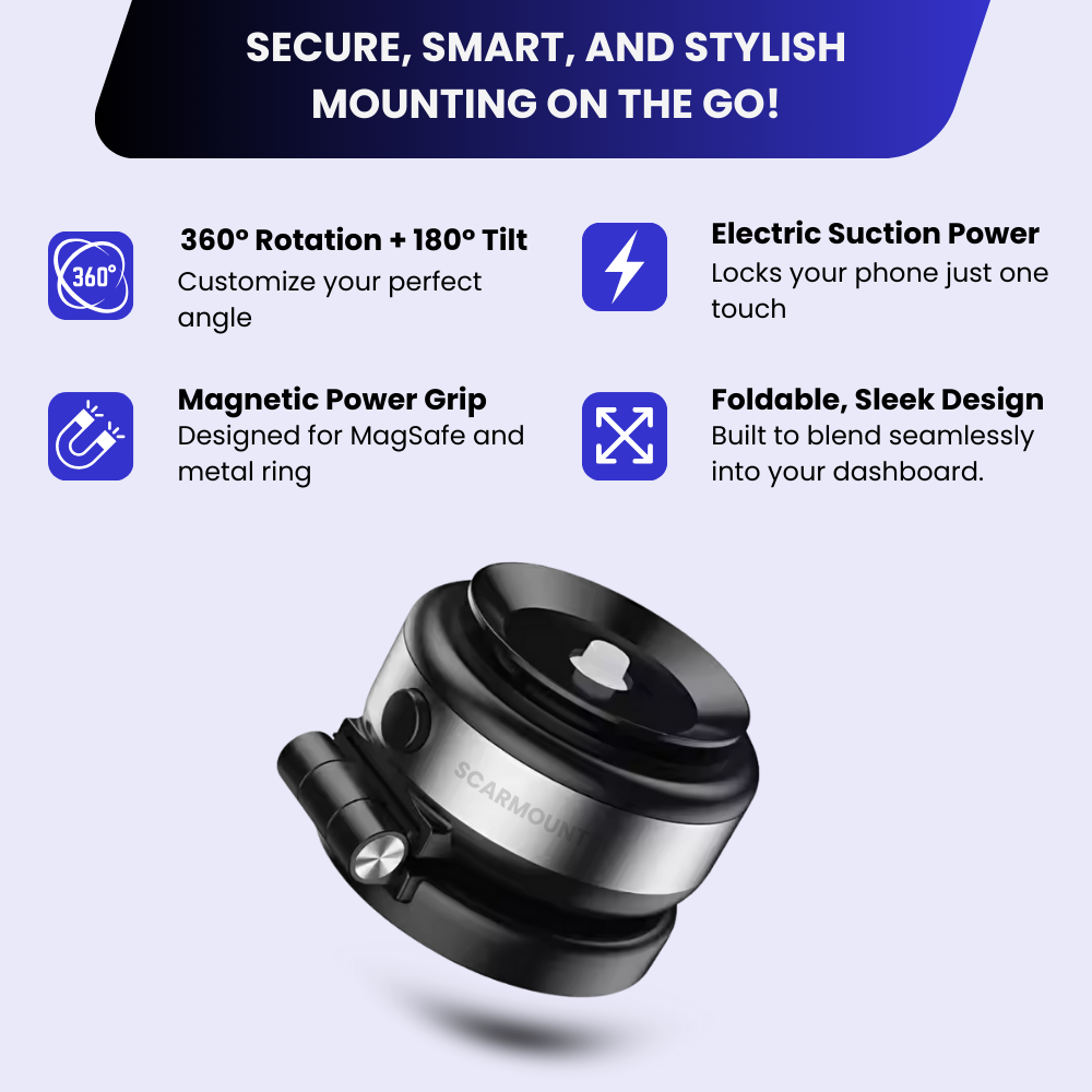 Suction Cup Car Mount, Electric Vacuum Magnetic Holder, Foldable Smart Double-Sided Magnetic Phone Holder