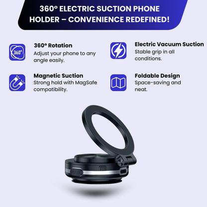 Vacuum Magnetic Car Phone Mount, 360° Rotatable & Stable, Strong Suction for Car & All Smooth Surfaces, Compatible with All Phone Types