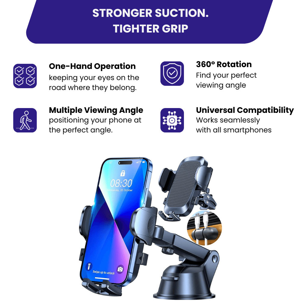 2025 Upgraded Car Phone Holder, Cell Phone Holder for Car Mount for Dashboard Windshield Air Vent Long Arm Thick Case