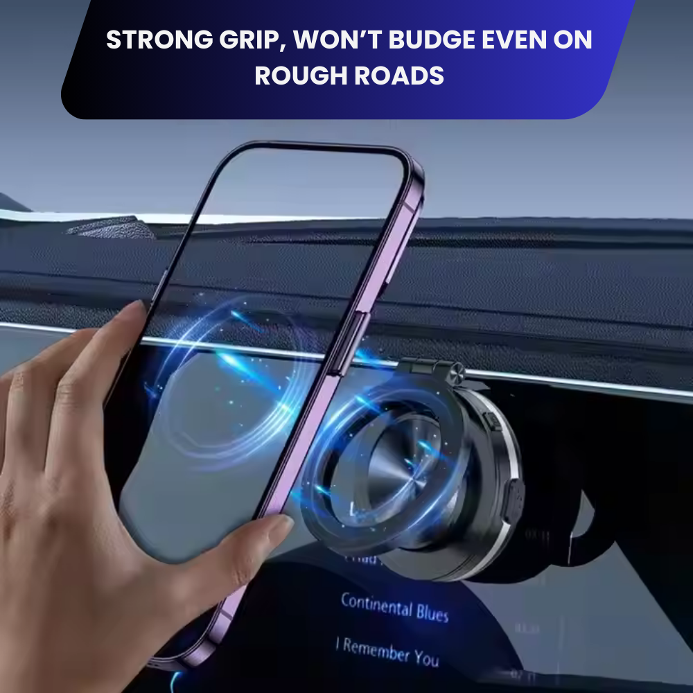 Vacuum Magnetic Car Phone Mount, 360° Rotatable & Stable, Strong Suction for Car & All Smooth Surfaces, Compatible with All Phone Types