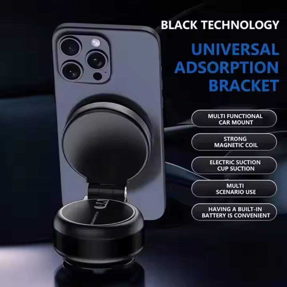 Suction Cup Car Mount, Electric Vacuum Magnetic Holder, Foldable Smart Double-Sided Magnetic Phone Holder