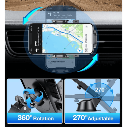 2025 Upgraded Car Phone Holder, Cell Phone Holder for Car Mount for Dashboard Windshield Air Vent Long Arm Thick Case