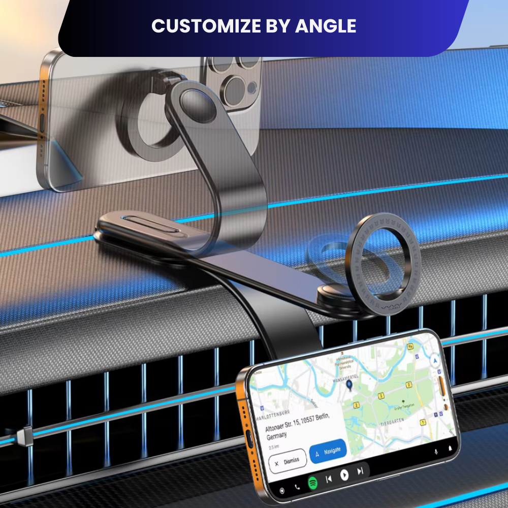 Flexible Bendable Aluminum Alloy Magnetic Phone Holder for Car - Phone Mount for Car with 2 Bases, 2 Metal Rings