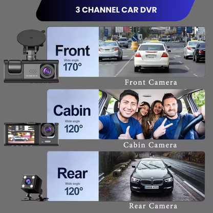 Dash Cam Front and Rear Inside, 1080P FHD Three Channels Dash Camera for Cars, WDR, G Sensor, Loop Recording, Parking Monitor, 24 Hours Recording