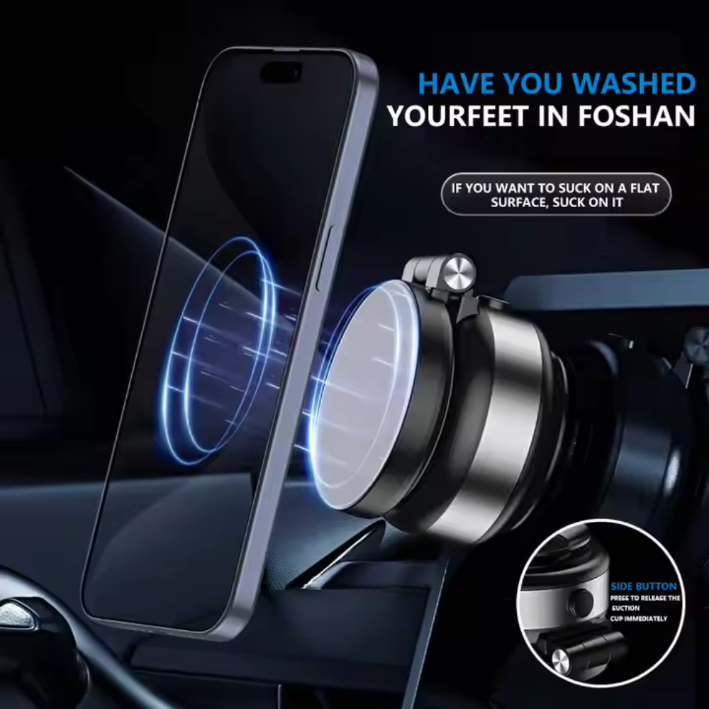 Suction Cup Car Mount, Electric Vacuum Magnetic Holder, Foldable Smart Double-Sided Magnetic Phone Holder