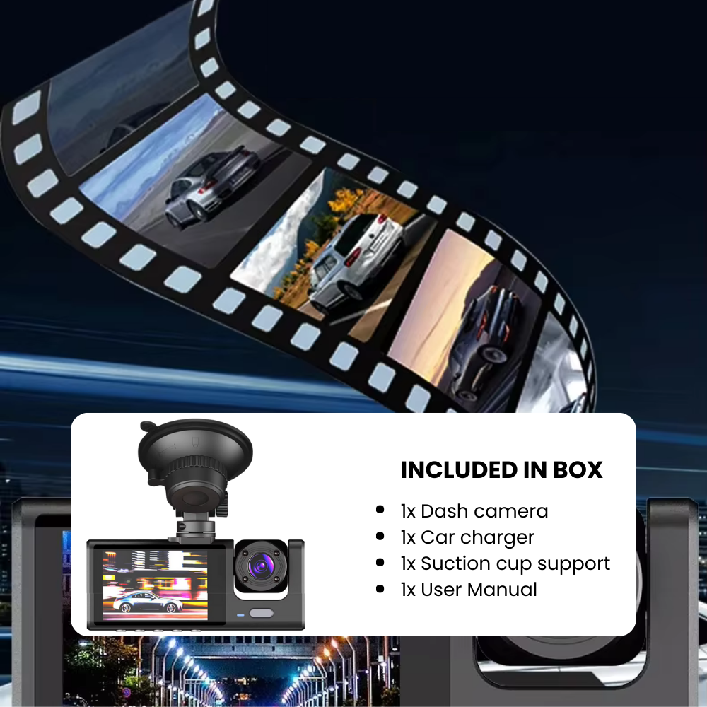 Dash Cam Front and Rear Inside, 1080P FHD Three Channels Dash Camera for Cars, WDR, G Sensor, Loop Recording, Parking Monitor, 24 Hours Recording