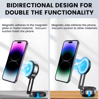 Suction Cup Car Mount, Electric Vacuum Magnetic Holder, Foldable Smart Double-Sided Magnetic Phone Holder