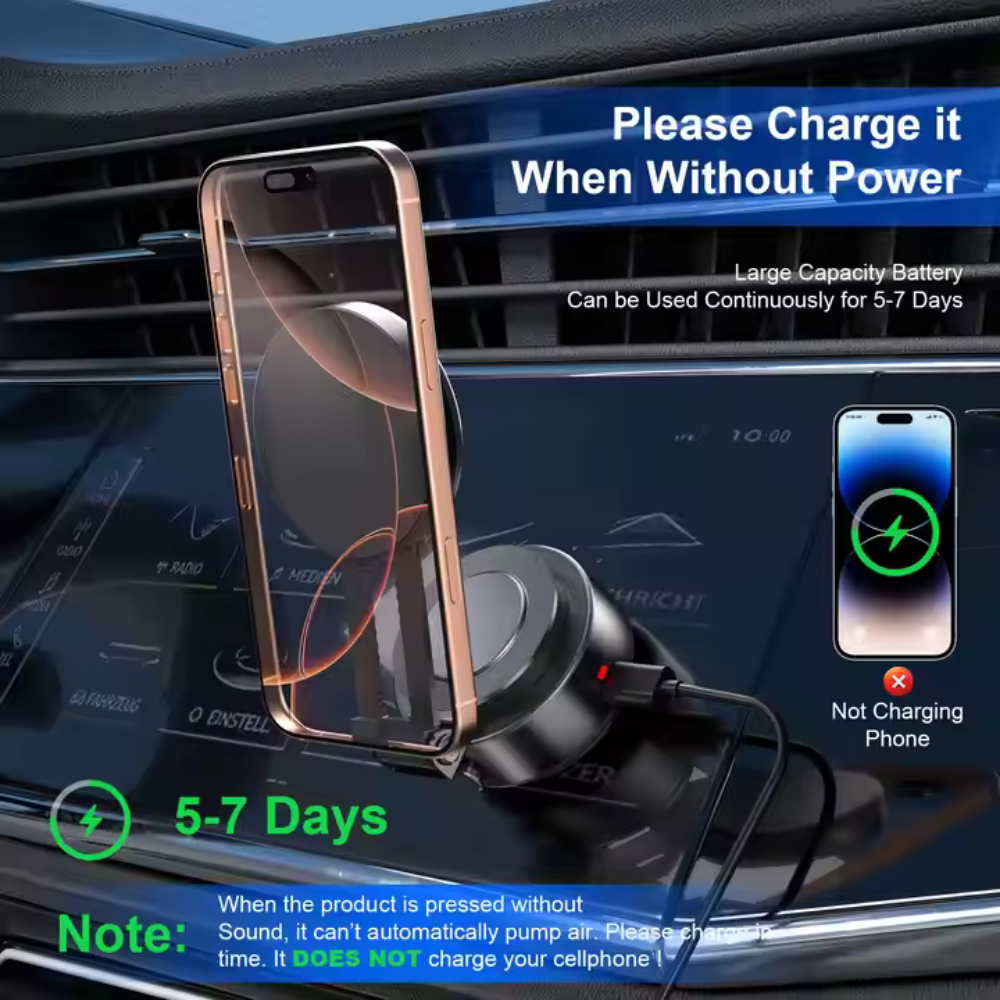Upgraded Magnetic Mount for iPhone/Android, Electric Vacuum Suction Phone Mount, 360 Portable Phone Holder