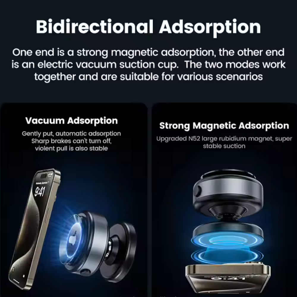 Upgraded Magnetic Car Phone Mount, 360° Adjustable Vacuum Suction for Car/Gym/Mirror, Fits Magsafe iPhone 16-12 & Android (Strong Hold)