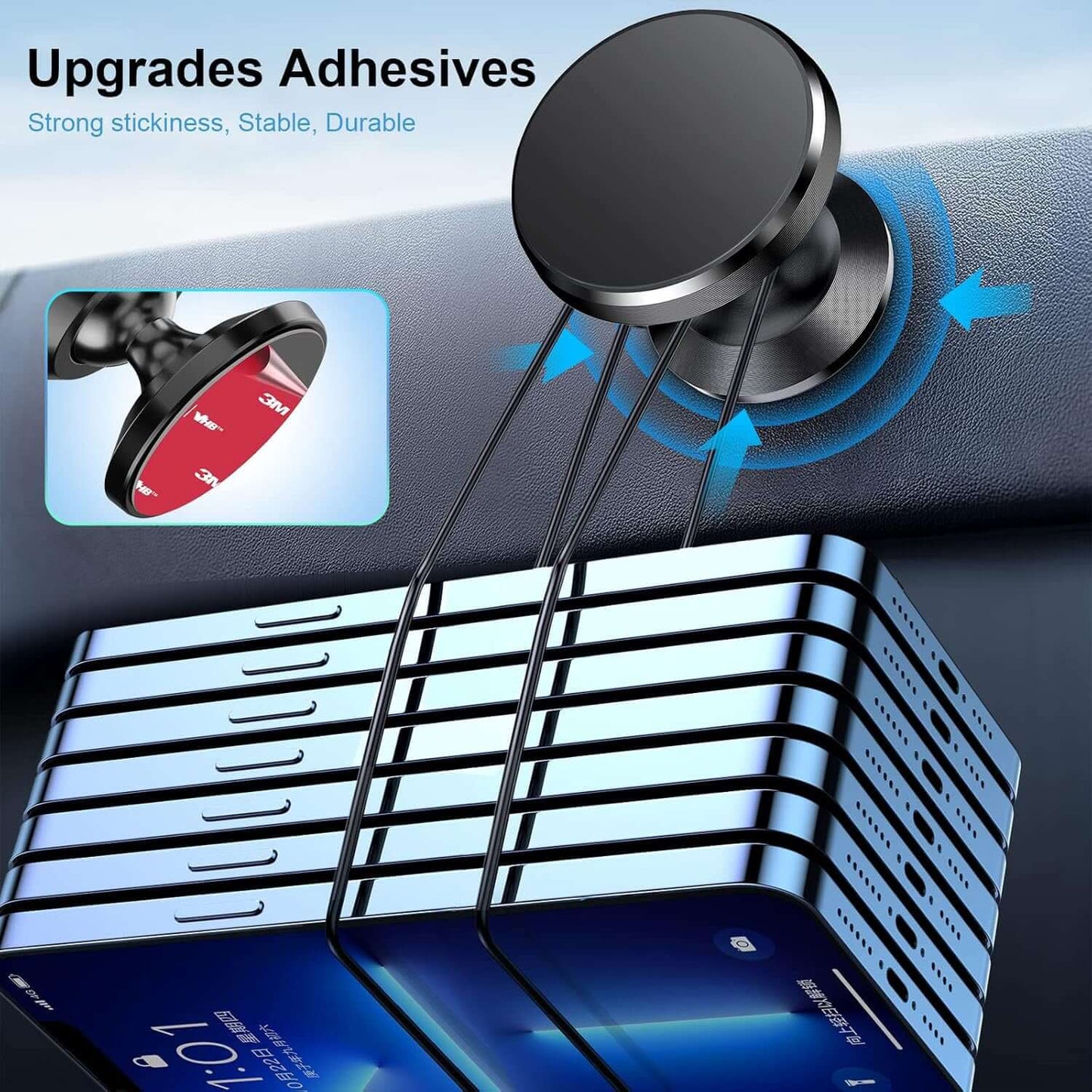 Universal Magnetic Car Phone Holder - Dash Mount with Strong Magnet & 4 Plates for All Cell Phones