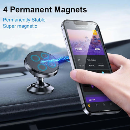 Universal Magnetic Car Phone Holder - Dash Mount with Strong Magnet & 4 Plates for All Cell Phones
