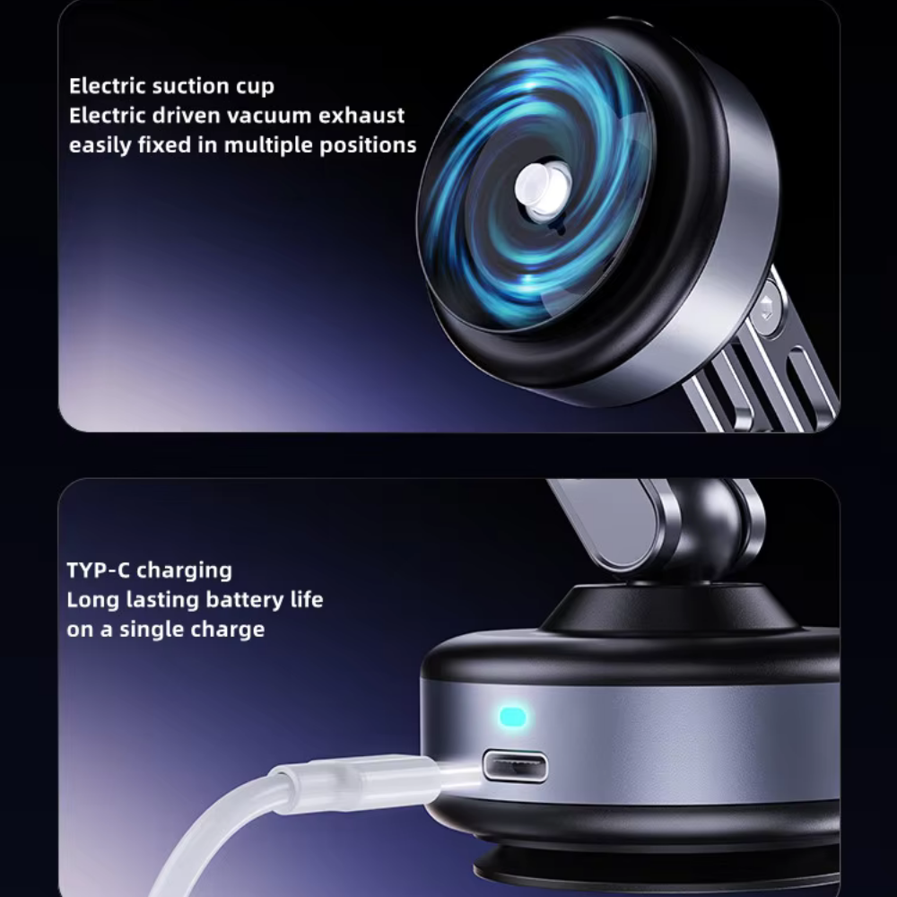 360° Electric Vacuum Magnetic Car Phone Holder - Ultra Strong Suction Adjustable Mount for All Smartphones & iPhone Models
