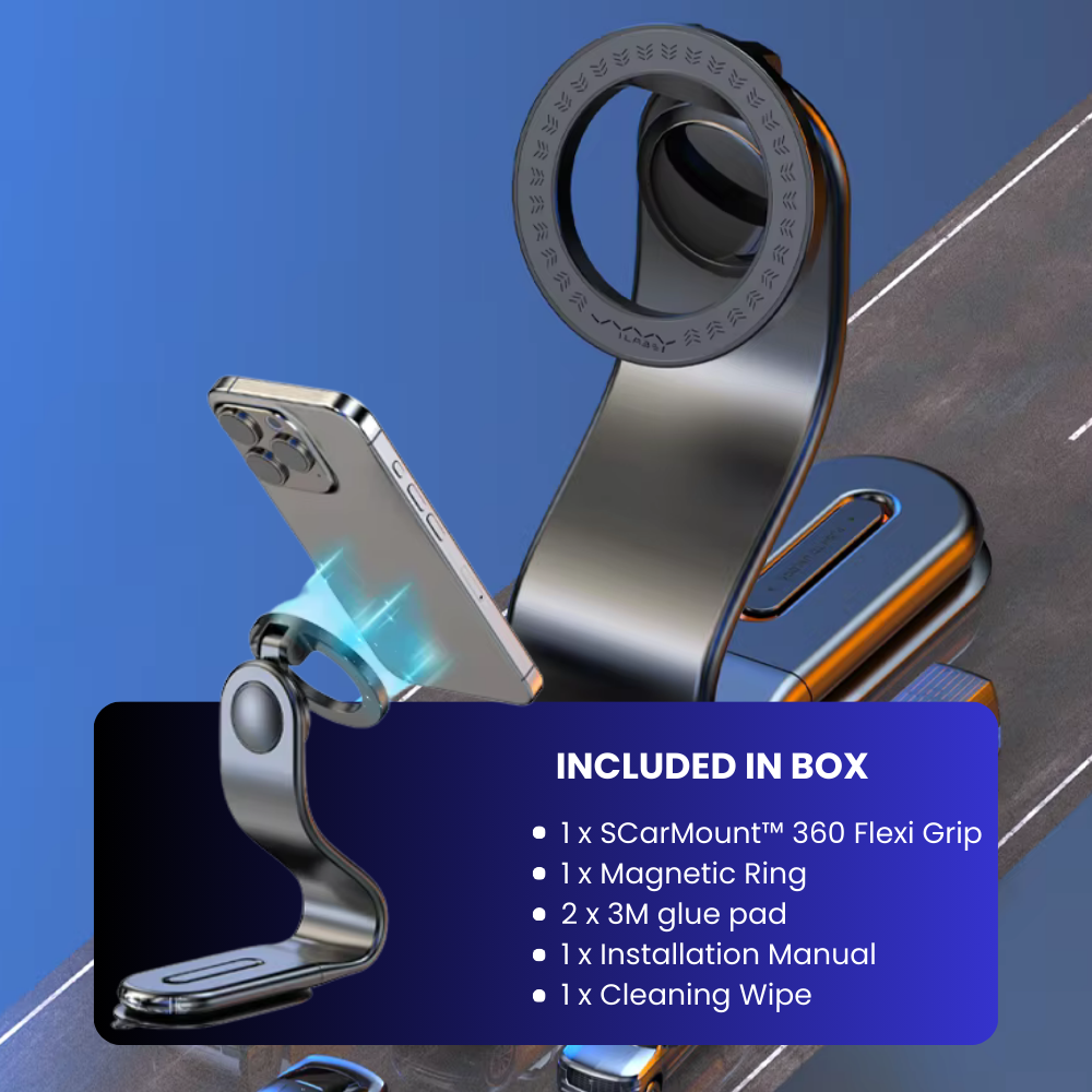 Flexible Bendable Aluminum Alloy Magnetic Phone Holder for Car - Phone Mount for Car with 2 Bases, 2 Metal Rings