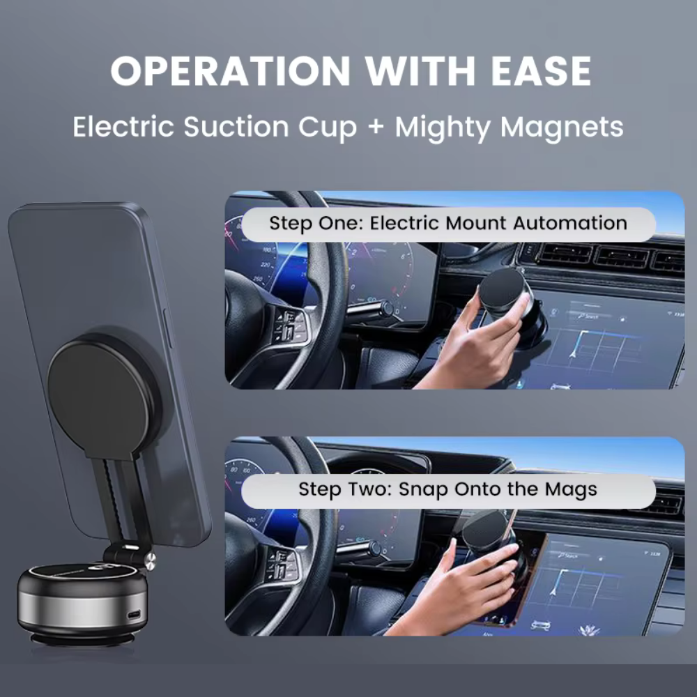 Suction Cup Car Mount, Electric Vacuum Magnetic Holder, Foldable Smart Double-Sided Magnetic Phone Holder